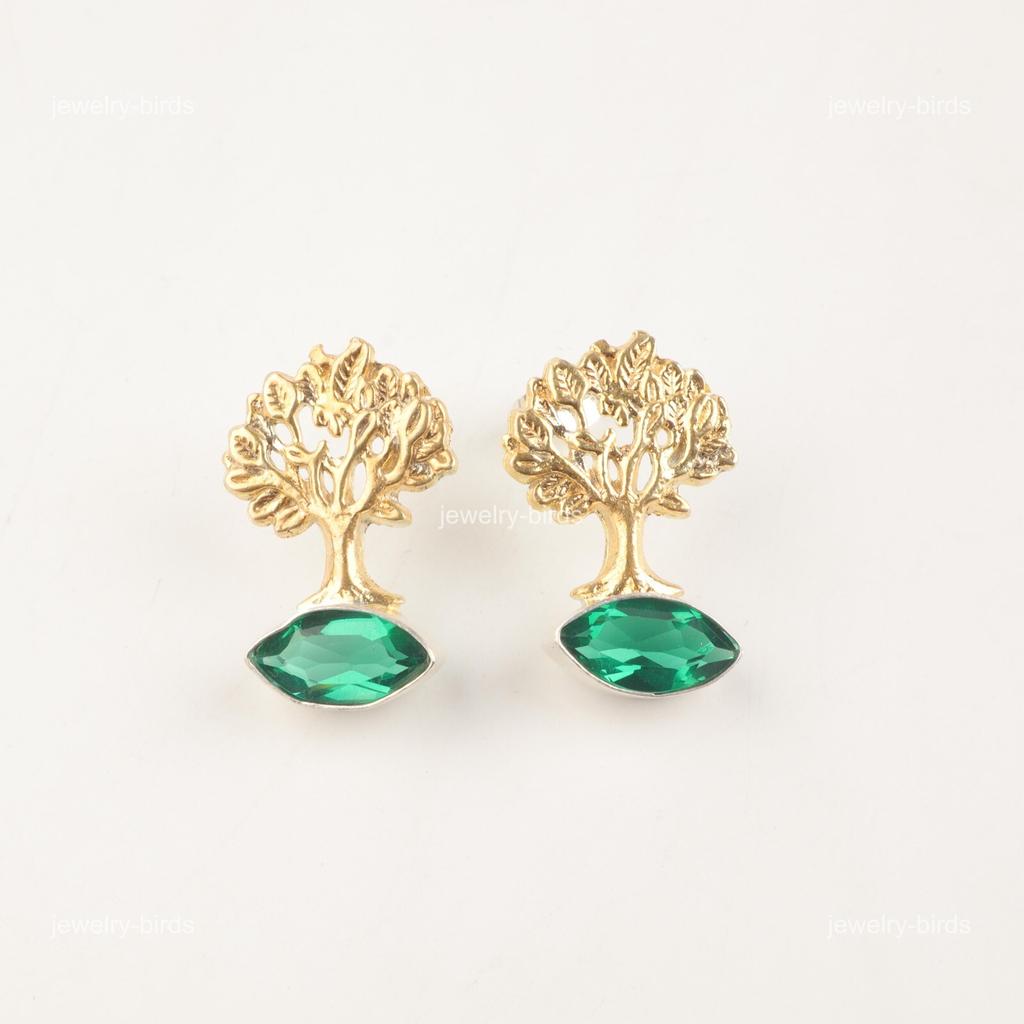 Green Emerald Gemstone Sterling Silver Engagement Sisters Gift Dangling Earrings EE-144-12