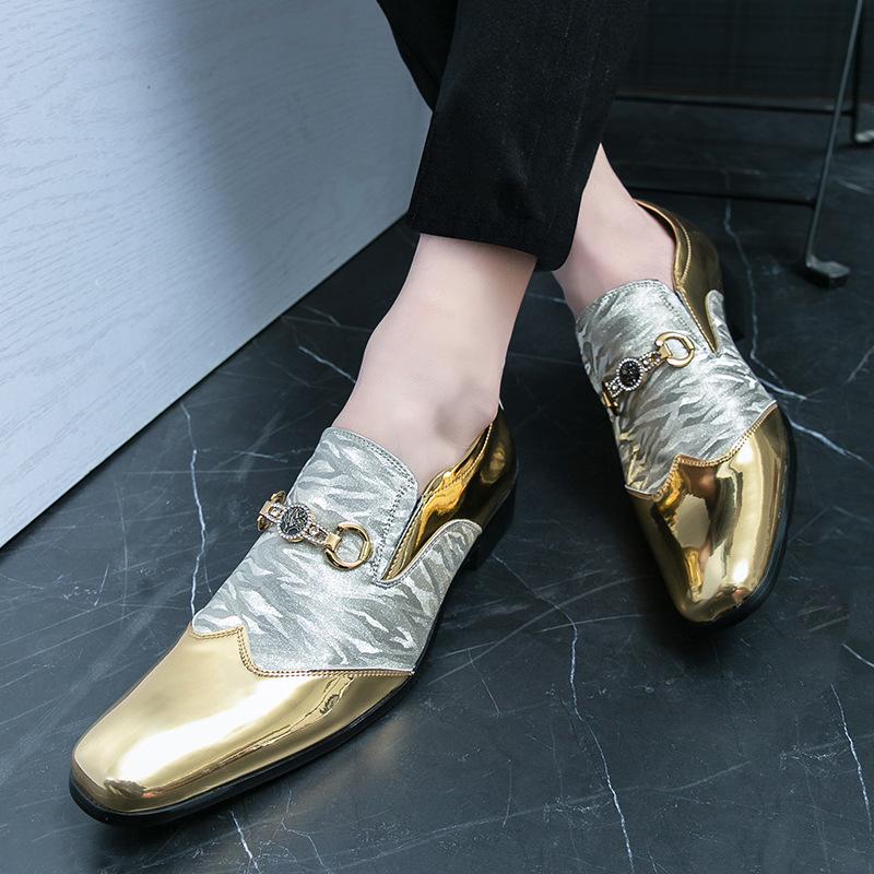 New men's lazy loafers spring rivet pointed Chelsea British large size casual trend leather shoes