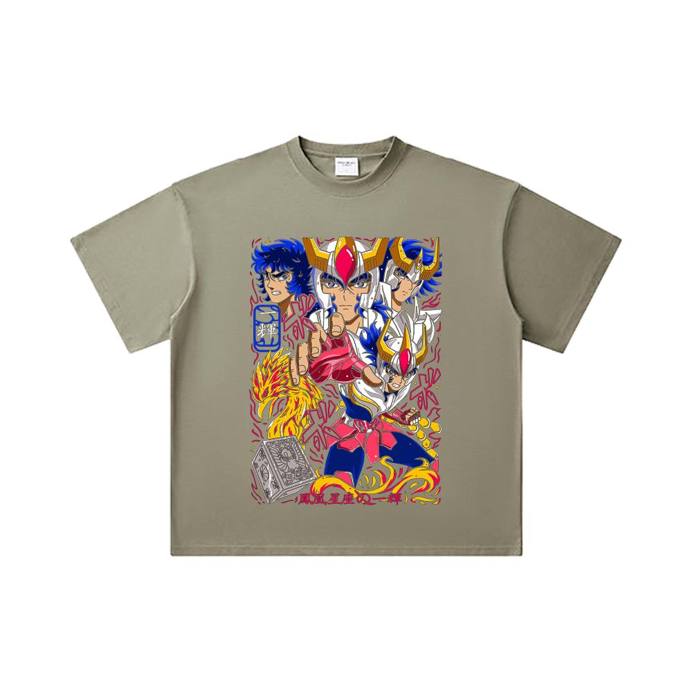 260 GSM Double Yarn 32 Count 100% Cotton Saint Seiya V7 Fenix Print Unisex Heavy Cotton T Shirt