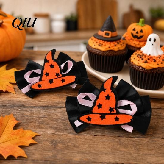 Funny Halloween Clips 1 Pair Girl Hairpins, Anti-Slip Clip Design Bang Hair Pins, 3D Bow Decorative Hairpin Pumpkin Skull Eyes Shape Clips,