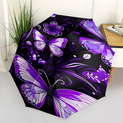 1 Stück Schmetterlings-Blumen-Regenschirm mit 8 Eisenspeichen und einem Kunststoffgriff, automatische Öffnung und Schließung, für den täglichen Gebrauch.1019