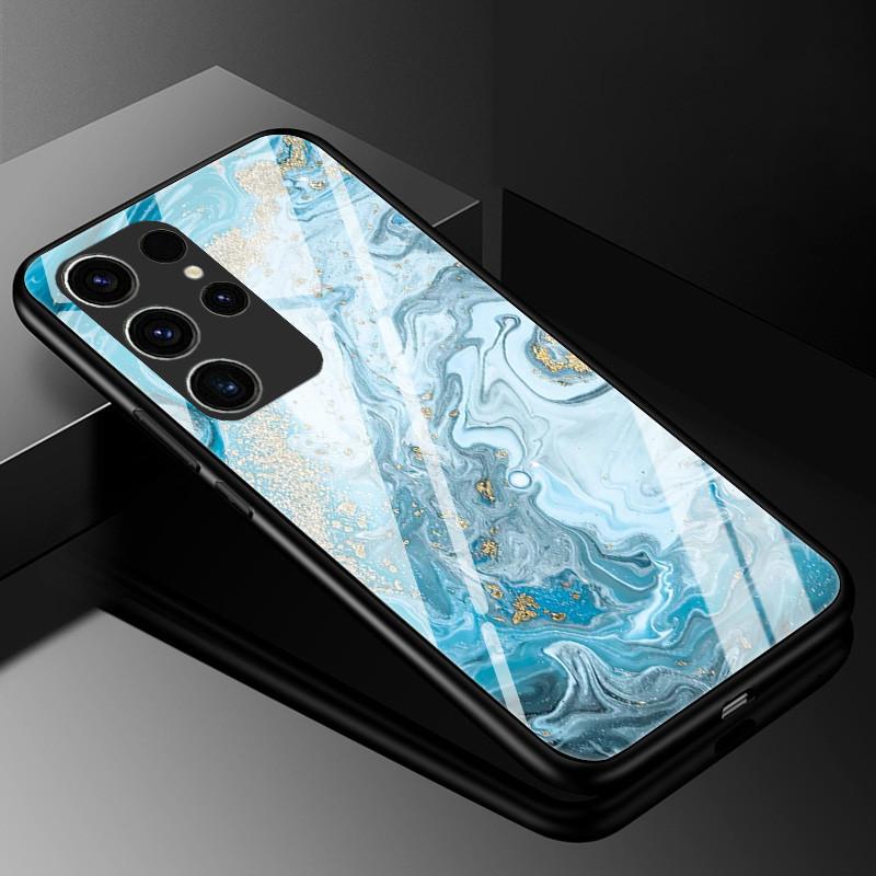 Marble Tempered Glass Phone Case For Samsung Galaxy S23 Ultra 5G Case Fashion Glass Back Cover for Samsung S23 Plus / S23 Ultra