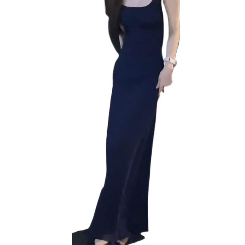 Spring/Summer 2026 Navy Blue Sleeveless Maxi Dress for Tall Women