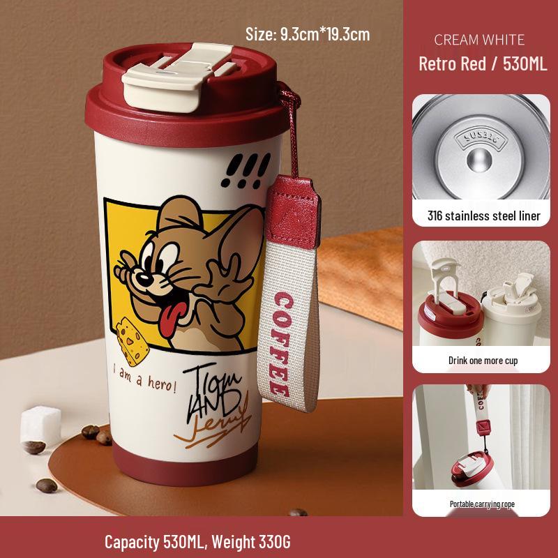 Tom and Jerry Stainless Steel Insulated Straw Cup - Cute Cartoon Coffee and Water Bottle