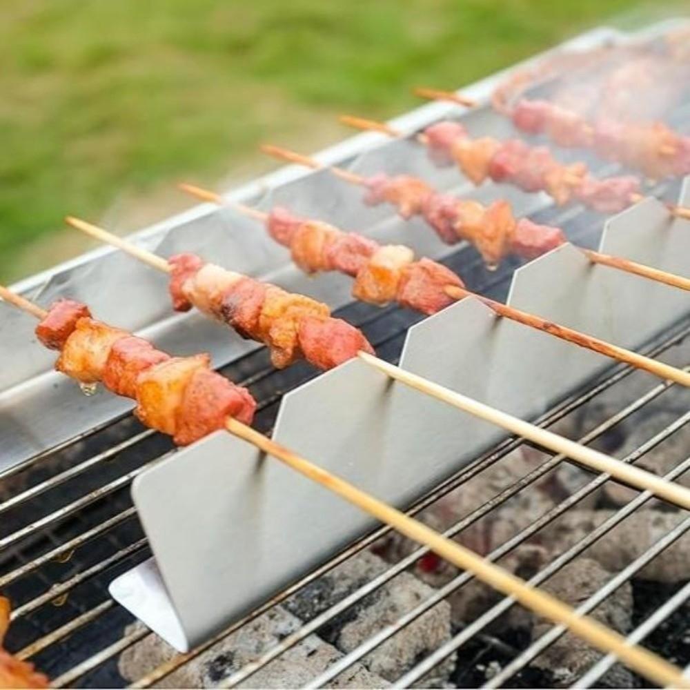 6 Slots Skewer Holder Anti-Slip Groove Kebab Stands Easy Cleaning BBQ Kebab Rack  Picnic