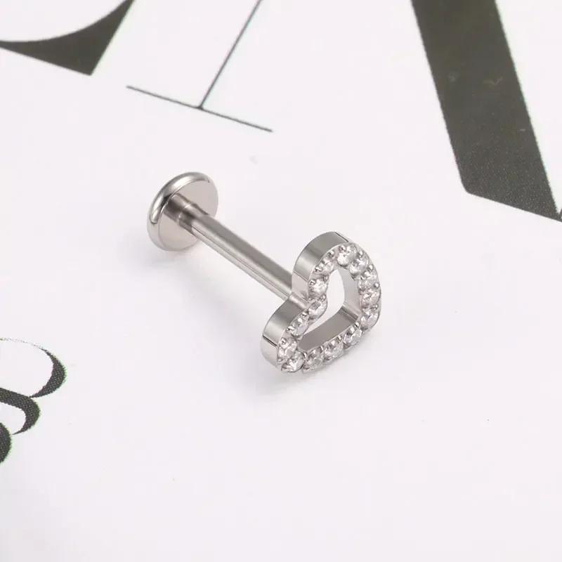 ASTM F136 Titanium Piercing 16G 18G CZ Heart Labret Earring Internally Threaded Cartilage Tragus Medusa Lip Monroe Body Jewelry