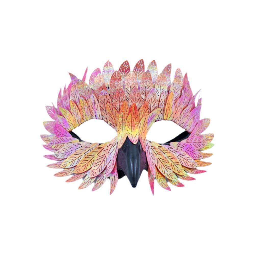 Gradient Bird Beak Eagle Mask Half Face Halloween Party Mask Crow Feather Mask Carnival Dress Up розовый