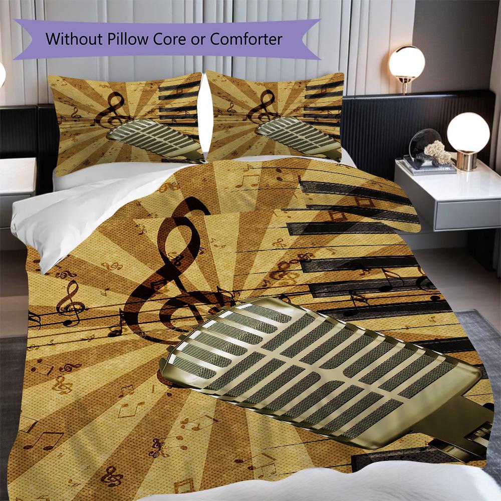 1PC Music, Guitar Theme Bedding Quilt Set Quilt Cover Pillowcase Home Decoration Birthday Gift (1 * Duvet Cover + 2 * Pillowcase, Without Core)