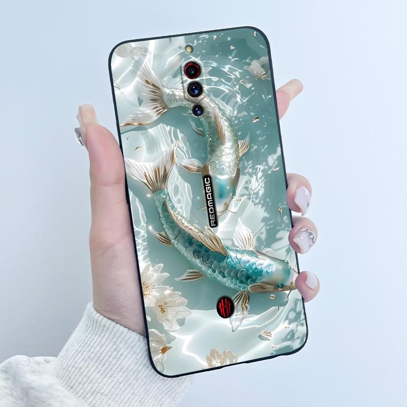 Case For ZTE Nubia Red Magic 5G 5S Cute Heart Rabbit Black Matte Soft Silicone Protective Back Cover RedMagic 5G 5S Phone Case