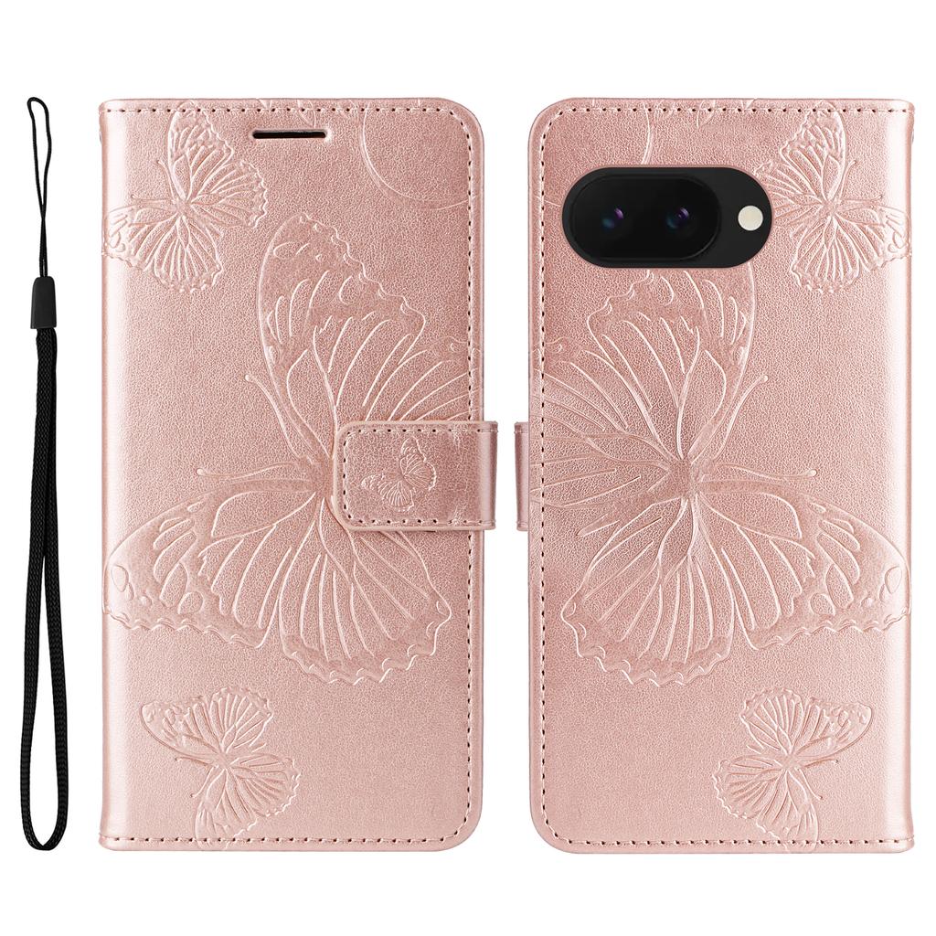 For Google Pixel 9a Wallet Case Floral Butterfly Imprinted Leather Phone Cover Stand