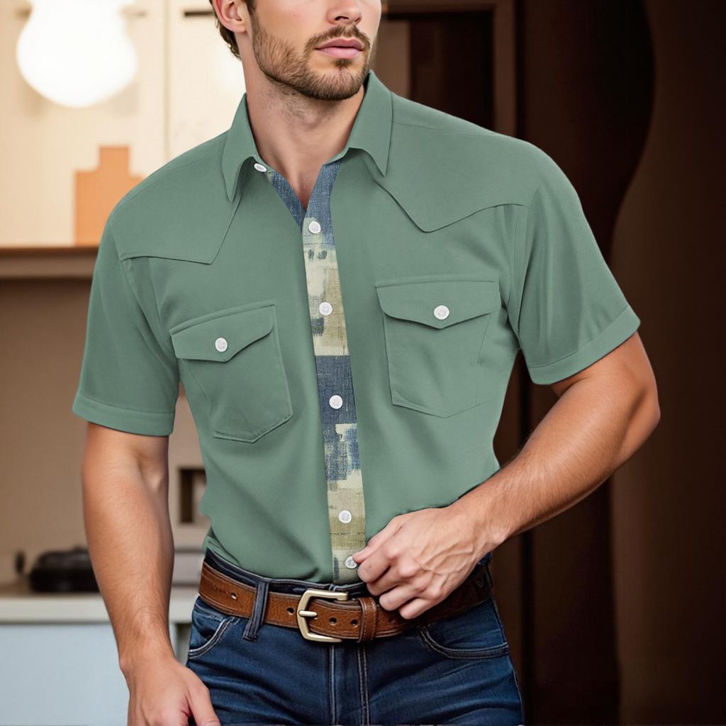 Men'S Fashionable Lapel And Shoulder Length Short Sleeved Casual Top