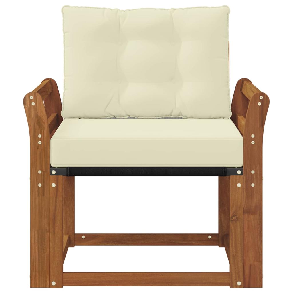 Outdoor Sofa Set Solid Acacia Wood and Textilene Natural and Cream