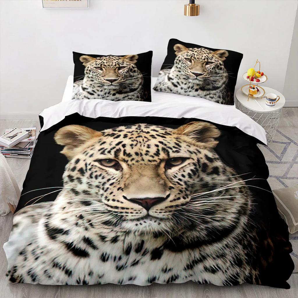 Leopard Soft Duvet Cover King Quen Sized Dimensions Brown Chetah Beding Set for Children Kids Tens Adult Peoples Wild Animal 2/3pcs Polyester Warm