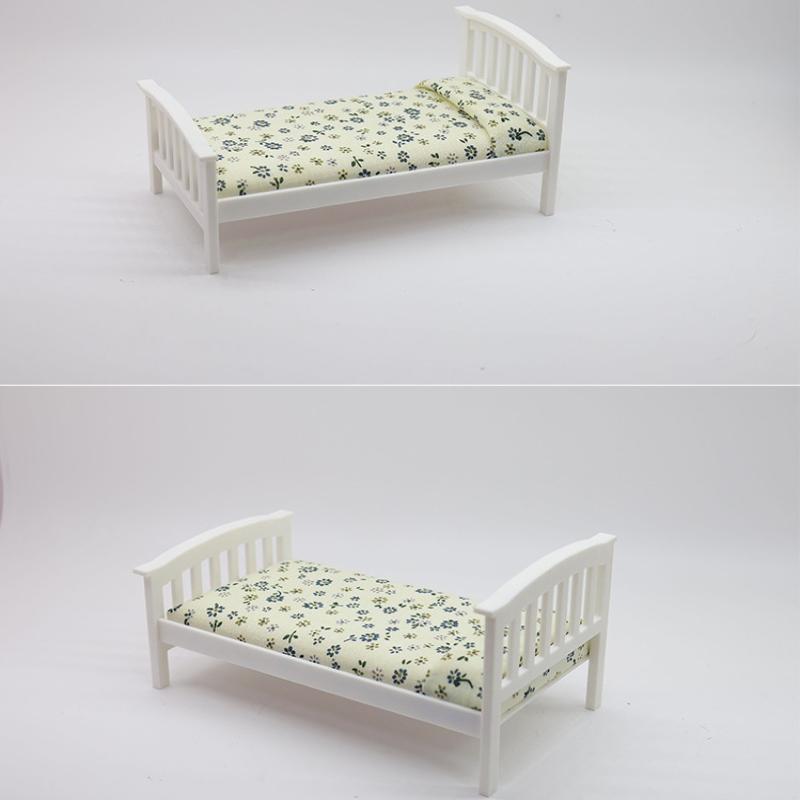 1 Piece 1:12 Dollhouse Accessories Miniature Floral Single Bed Model Mini Furniture Bedroom Micro Scene Decoration