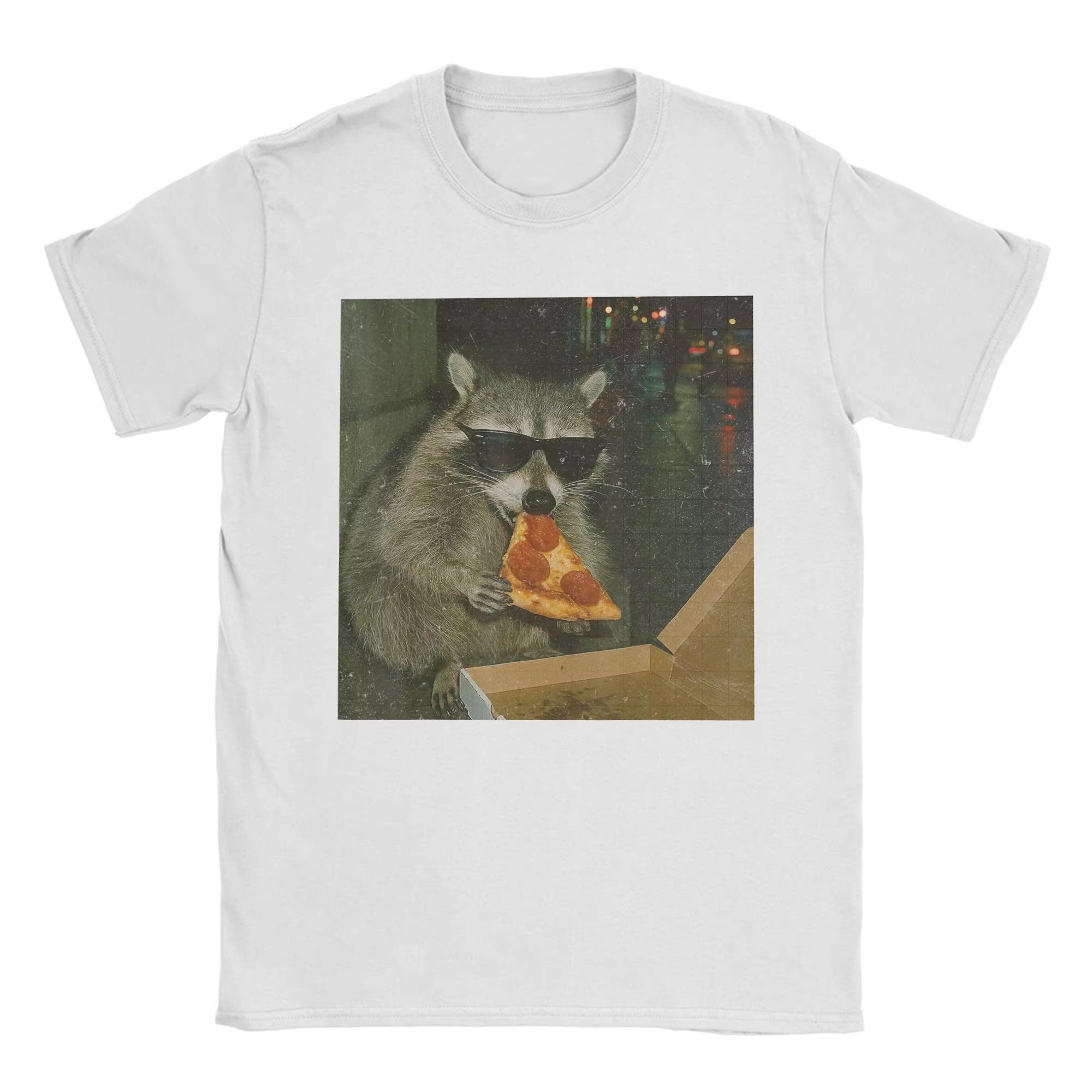 Womens Cool Raccoon Eating Pizza Graphic Tee Printed Short Sleeve Casual Summer Top for Funny Animal Daily Wear Cool Top 4XL
