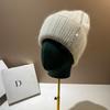 High Quality Rabbit Fur Knitted Hat Paris Light Luxury Rhinestone Celebrity Style Winter Cold Hat Winter Warm Wool Hat