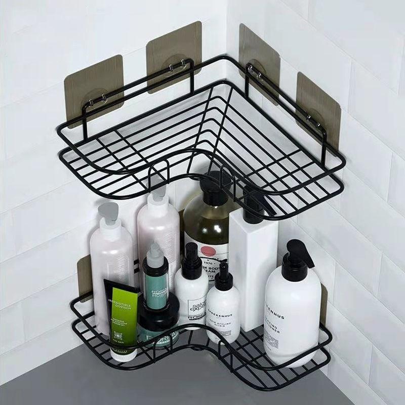 Wrought Iron Triangular Corner Rack - Wall-Mounted Storage for Bathroom or Kitchen (No Drilling Required)