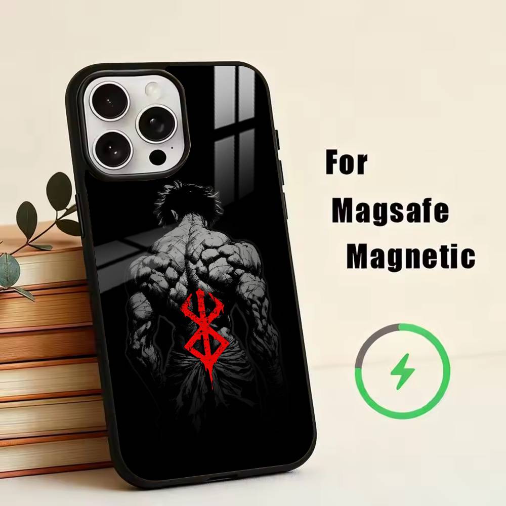 Custodia per Telefono a Fumetti HH-Hanma Baki Per iPhone17,16,15,14,13,12,11 Plus,Pro Magnetica con Ricarica Wireless Magsafe