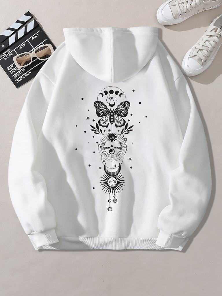 Creative Pattern Retro Butterfly Print 2025 Autumn/winter Women's Hoodie Top Long Sleeved Casual Women's Sweatshirt Clothing