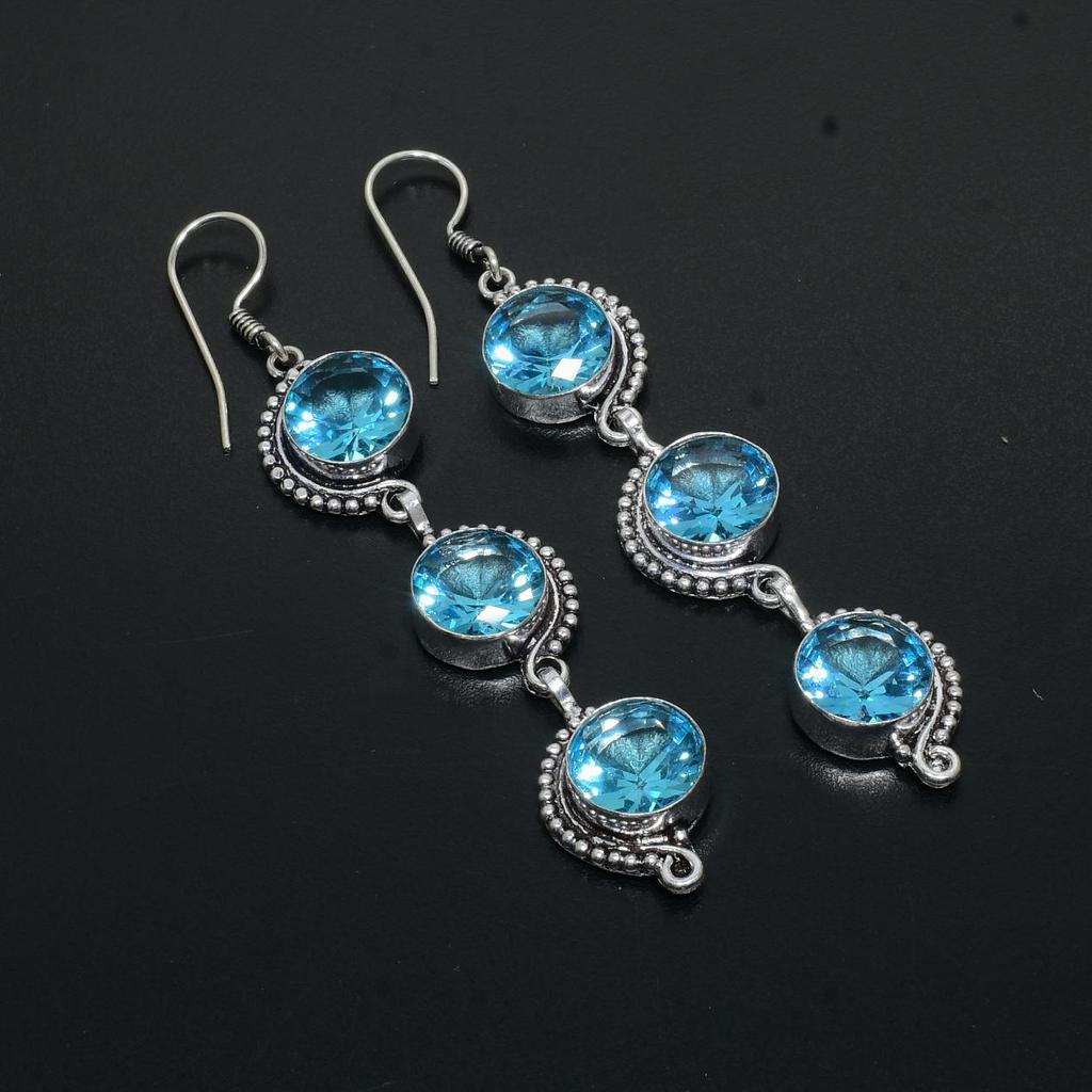 Swiss Blue Topaz Gemstone Handmade 925 Sterling Silver Earring Swiss Blue Topaz Earring For Women Jewelry For Gifts Handcrafted Jewelry Earring