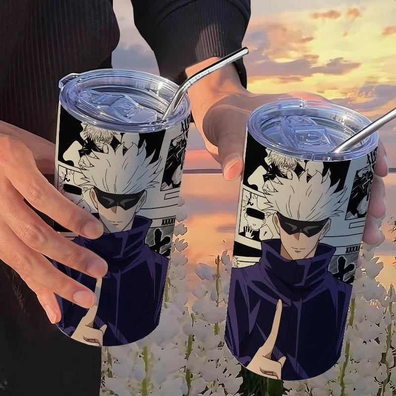 Jujutsu Kaisen Yuji Hrneček 500 ml Satoru Gojo Nerezová Ocel Cestovní Termohrnek Izolované Brčko Hrneček na Kávu Dárek Pro Děti