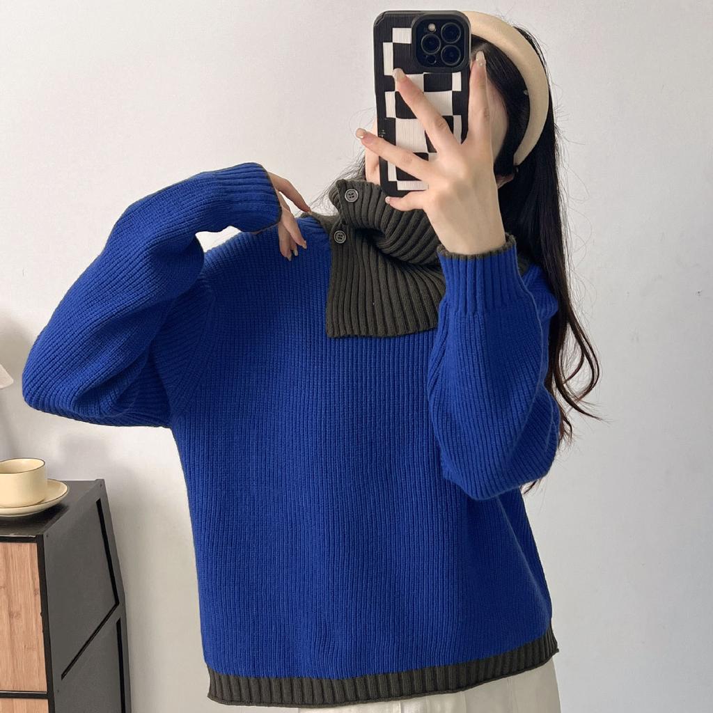 New Round Neck Pullover Sweater with Scarf, Women's 2025 Autumn and Winter Loose Design, Fashionable Knitted Top
