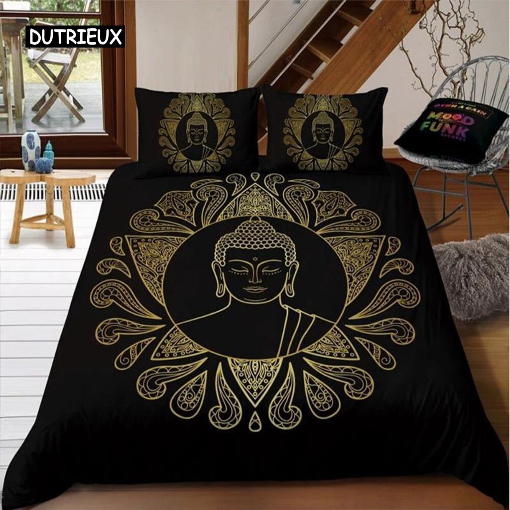 Buddha Duvet Cover Set Colorful Stone Buddha Face Twin Bedding Set For Teens Adults Queen King Double Size Polyester Quilt Cover
