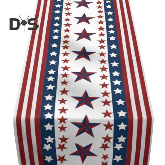 Tischläufer zum 4. Juli, USA-Sterne/Streifen-Muster, Tischläufer, Unabhängigkeitstag, patriotische Dekoration für den Gedenktag, Heimküche, Esstischdekoration