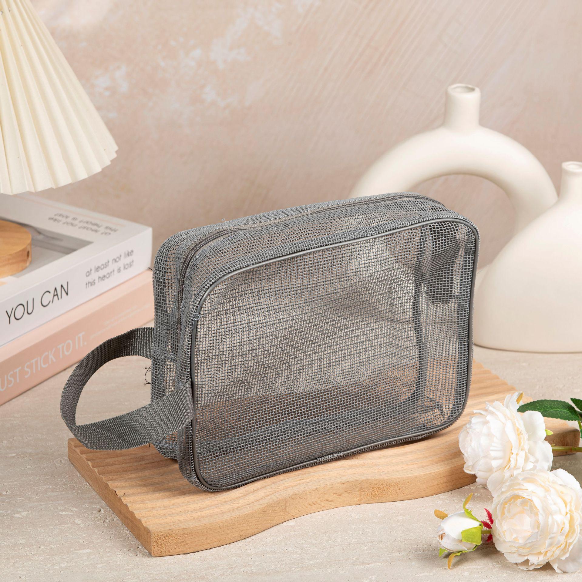

Portable Black Leak-Proof Mesh Bag for Bath, Gym, and Storage - Unisex Shower and Makeup Toiletries Bag