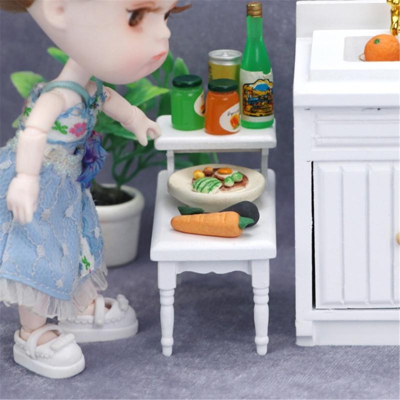 Vintage 1/12 Dollhouses Miniature Wood Coffee Table Two Tiers Side Desk for Living Room Decoration Model Scene Decors