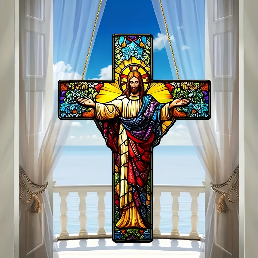 2D Flat Acrylic Cross Decoration, Indoor and Outdoor Decoration - No Battery/electricity Required, Free Day Decoration, Shop Decoration, Durable