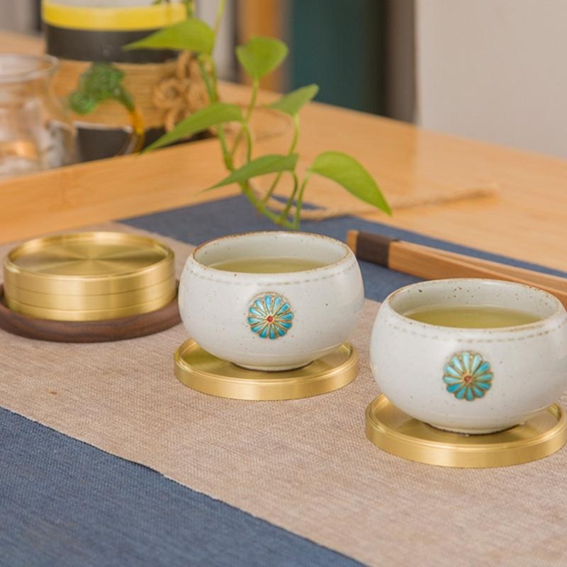 5Pcs Brass Coaster Metal Dining Disc Heat Insulation Mat Round Display Plate Teas Coffee Cup Tray Home Keys Storage Tray