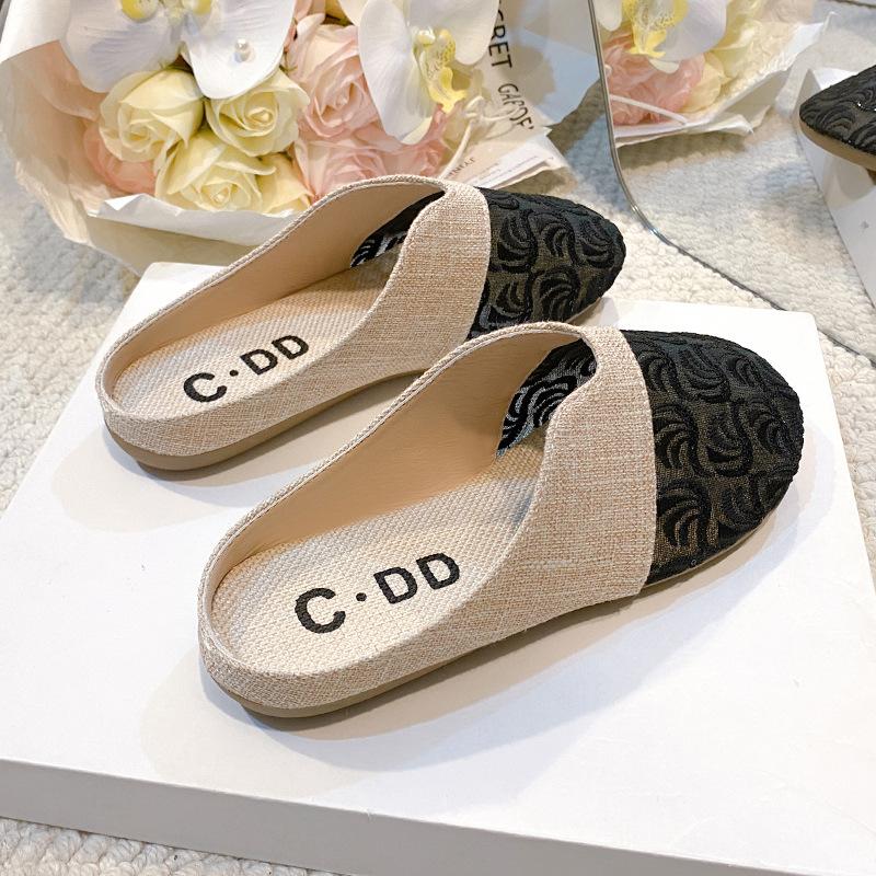 Faule Fischer Schuhe Tasche Kopf Halbschuhe Damen Sommerbekleidung flache Leinen Ein-Pedal Büro Ersatz coole Hausschuhe