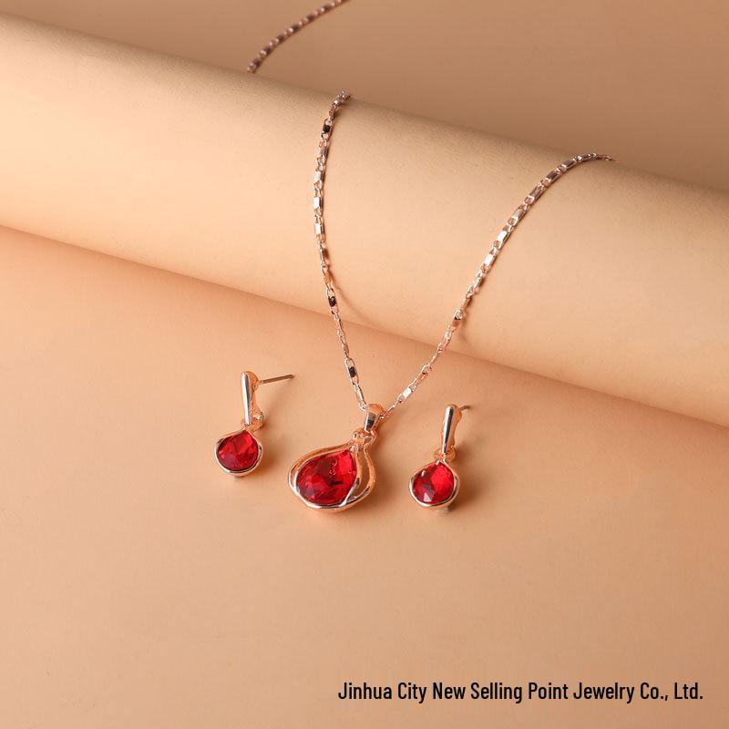Wish Fashion Women's Blue, Green & Red Teardrop Necklace & Earrings Set