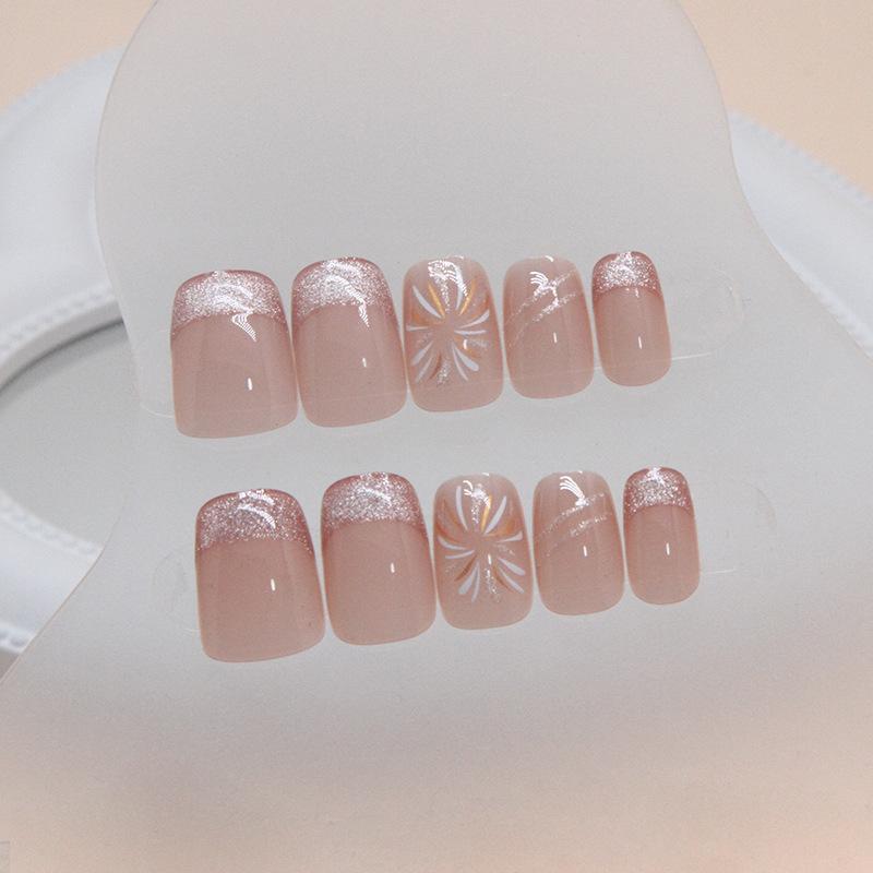 Cat's eye fireworks wearing nail removable piece nail piece patch short ballet French fake nail 24 pieces