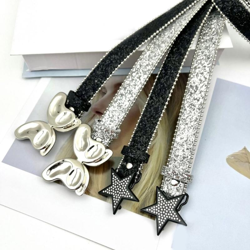 Glittered Belt Jeans Waistband Punk Style Butterfly Belt Modern Waistband for Street Player Club Party Wear