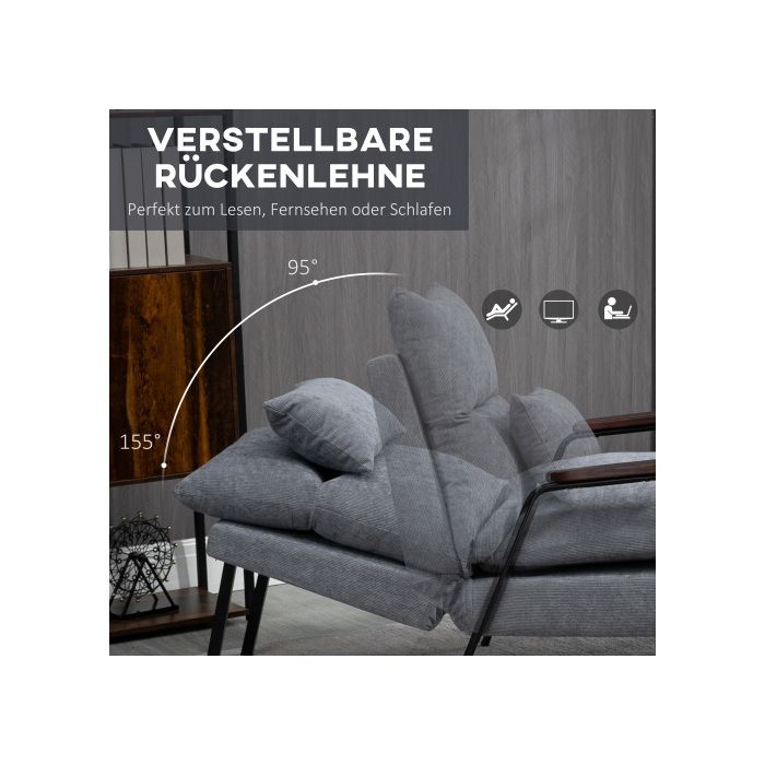 Fauteuil - MUVOE - Chaise longue Tabouret - Inclinable - Gris - Avec ottomane