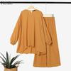 ZANZEA Completo da Donna Casual a Due Pezzi con Blusa a Manica Lunga Irregolare e Pantaloni Lunghi