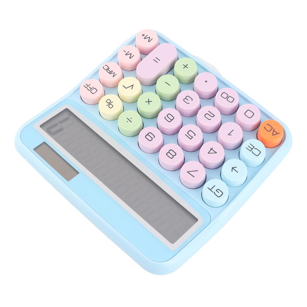 Mechanical Calculator 12 Digit Large LCD Display Big Round Button 15 Degrees Tilt Screen Cute Candy Colored Dual Power
