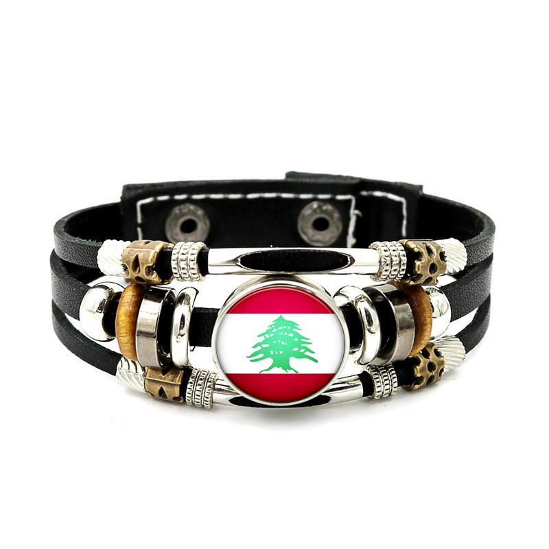 Factory National Country Flag Design Bracelet Crystal Bead Snap Button Sports National Team Jewelry Gift Leather Wrap Bracelet