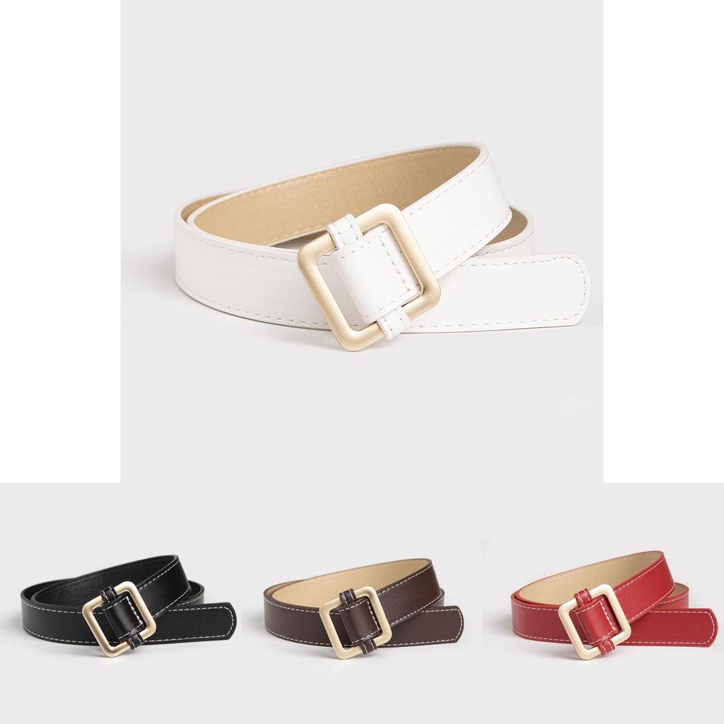 Womens Rose Gold Square Buckle Leather Belt With Metal Clasp For Casual Office Wear