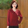 2025 Spring & Autumn Elegant Long Sleeve Lapel T-Shirt for Middle-Aged and Elderly Women - Tummy Covering Base Layer