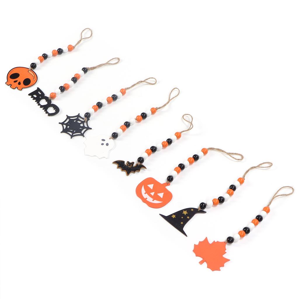 8 Pieces Halloween Farmhouse Bead Garland Wooden Pumpkin Wall Hanging Garland Ornaments for Hallowee