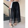 DIMANAF 2025 Summer Women New Skirts Vintage Elastic Pleated White Elegant  Skirts Lace High Waist