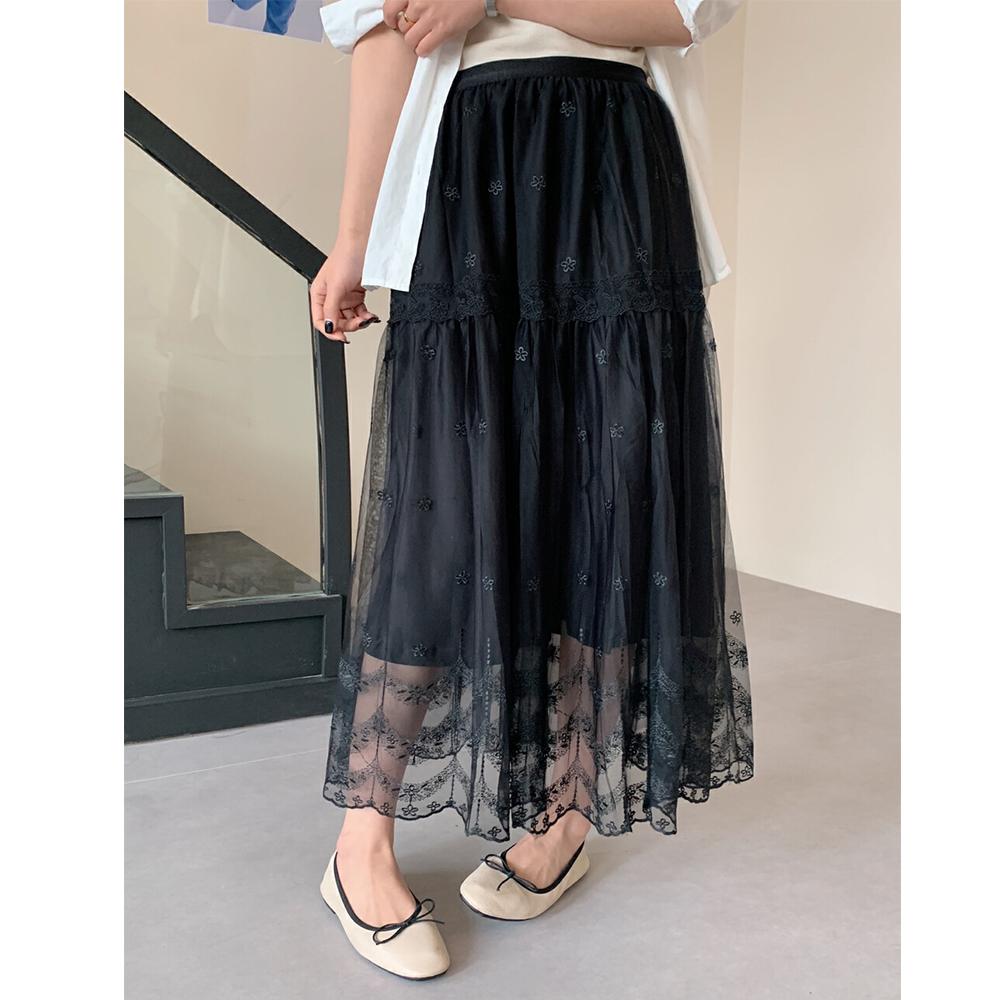 DIMANAF 2025 Summer Women New Skirts Vintage Elastic Pleated White Elegant  Skirts Lace High Waist