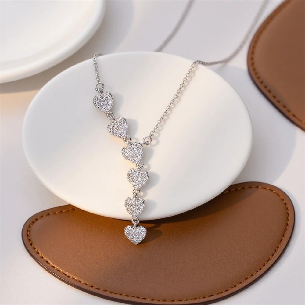 Female Crystal White Zircon Stone Heart Pendant Necklace Vintage Gold Color Wedding  For Women