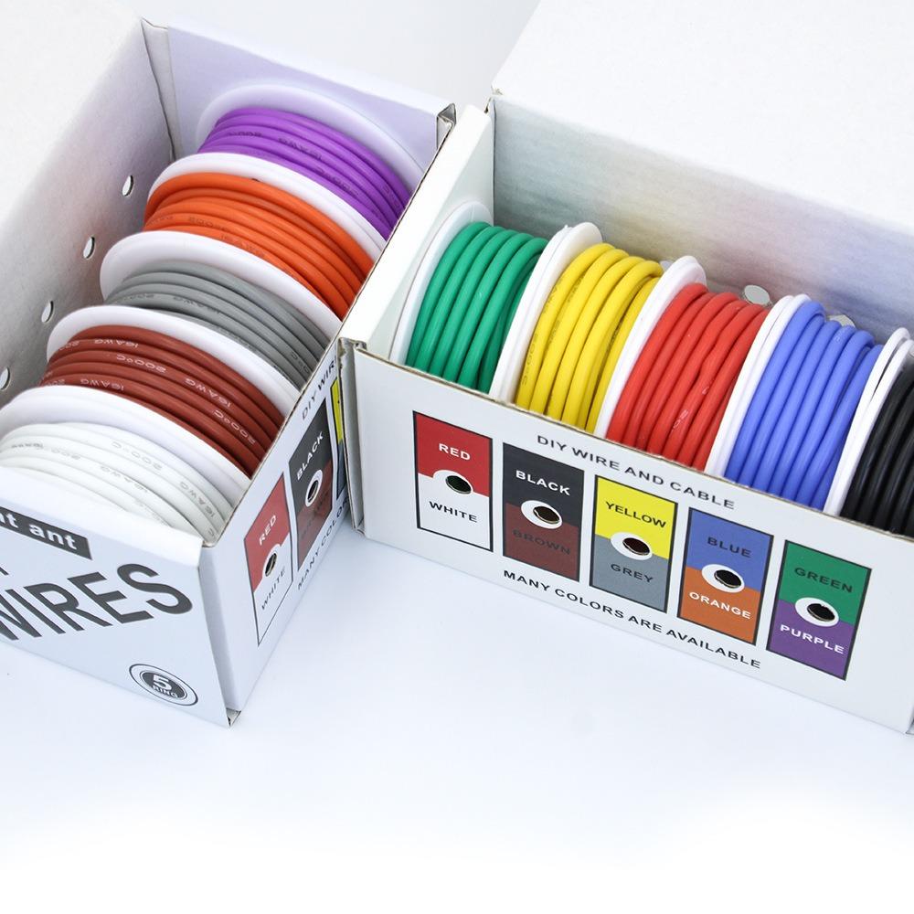 22AWG Electric Wire Flexible Silicone Wires 22 Gauge Stranded Tinned Copper Wire 5 Colors 16.4ft/5m Each or 32.8ft/10m Each