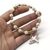 Exquisite Angel Wing Cross Rosary Bracelets Bronzing Acrylic Baptism Stretch Beaded Bracelets for Women Girls Religious Gift