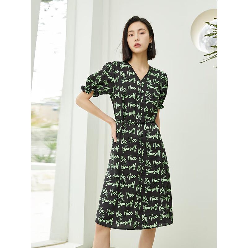 

Gejin Women s V-Neck Short Sleeve Midi A-line Dress M