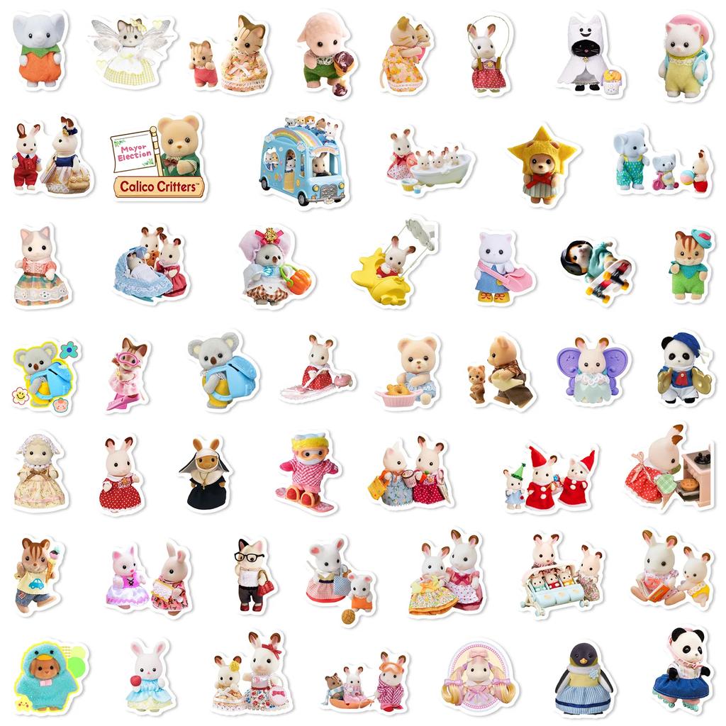 100Pcs Cute Calico Critters Stickers Graffiti Decals Laptop Scrapbook Decoration Skateboard Laptop Waterproof Decor Sticker Toys